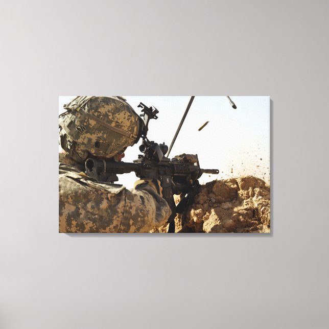 soldier engages enemy forces canvas print (Front)