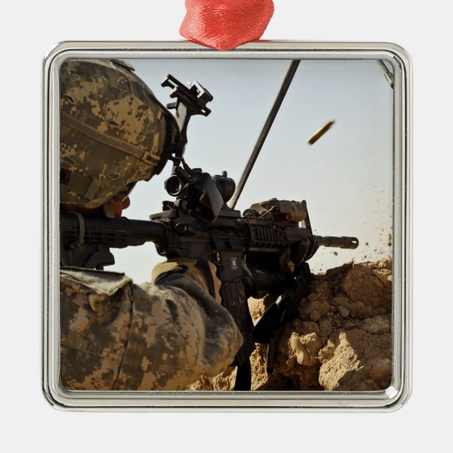 soldier engages enemy forces metal tree decoration (Front)