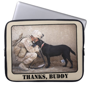 Soldier in Camo with His Military Dog Laptop Sleeve