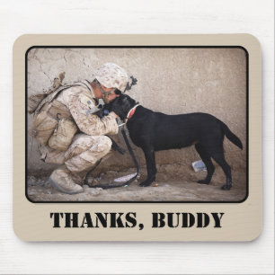 Soldier in Fatigues with His Military Dog Mouse Pad