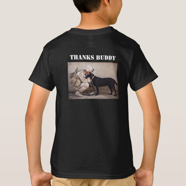 Soldier in Fatigues with His Military Dog T-Shirt (Back)