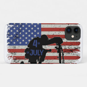 Soldier kneeling silhouette and American flag Case-Mate iPhone Case