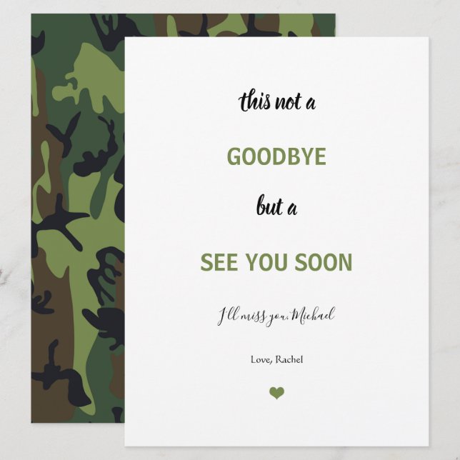 Soldier Military Camo Farewell Miss you Goodbye  Card (Front/Back)