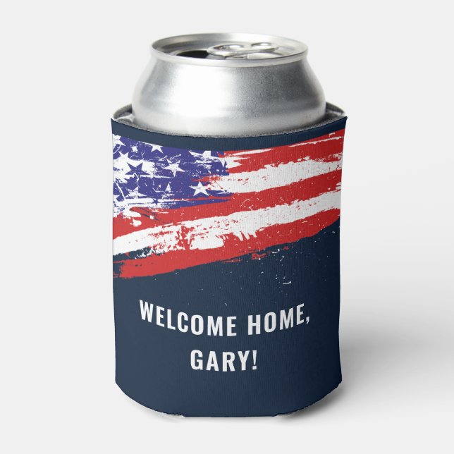 Soldier Military Homecoming Flag Welcome Home Can Cooler (Can Front)