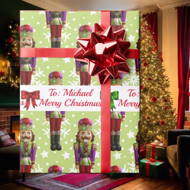 Soldier Nutcracker Personalise Name Christmas Snow Wrapping Paper (Creator Uploaded)
