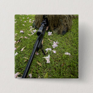 Soldier practices sniper tactics 15 cm square badge