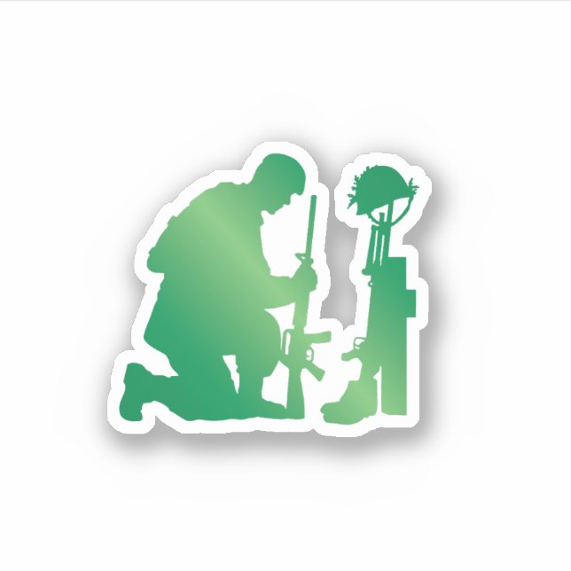Soldier Praying Over Battlefield Cross Sticker (Front)