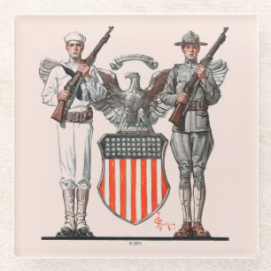 Soldier, Sailor and U.S. Shield Glass Coaster