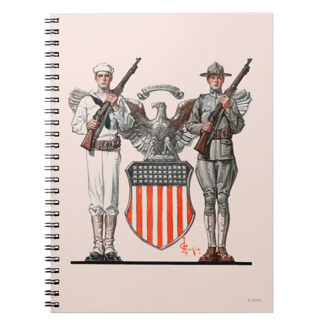 Soldier, Sailor and U.S. Shield Spiral Notebook (Front)