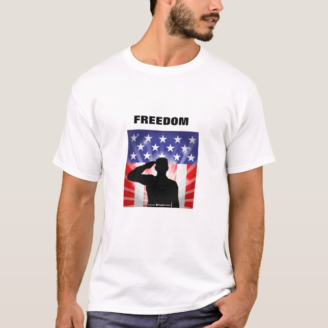 Soldier Saluting US Flag T-Shirt (Front)
