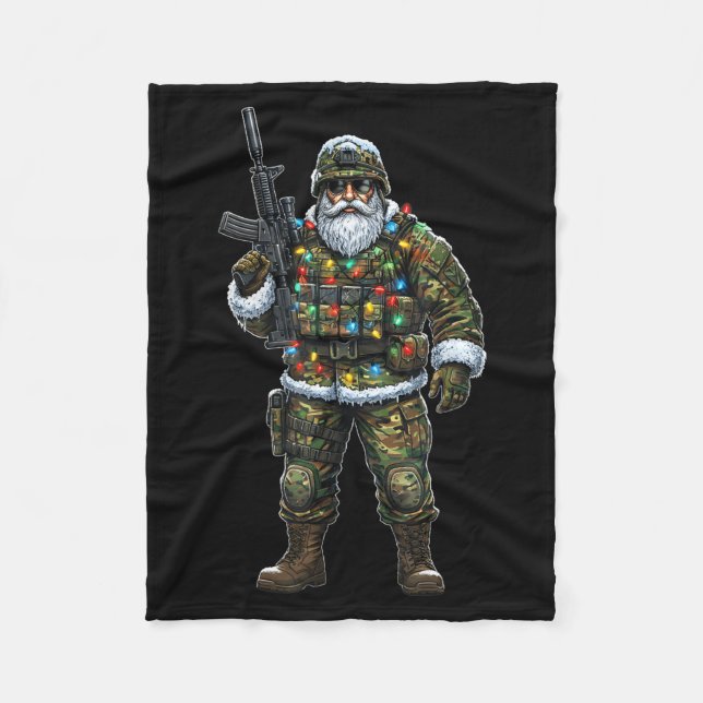 Soldier Santa Camouflage Christmas Military Hunter Fleece Blanket (Front)