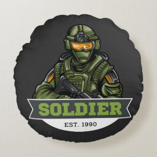 Soldier Tactical Logo – Military Emblem Design Round Cushion