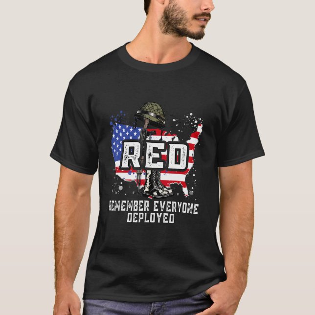 Soldier US Flag Map Remember Everyone Deployed Red T-Shirt (Front)