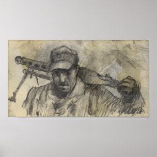 Soldier walking with MG Poster