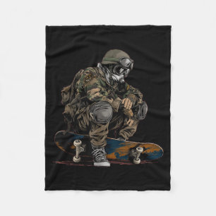 Soldier with Military Skateboard Costume for Man Fleece Blanket