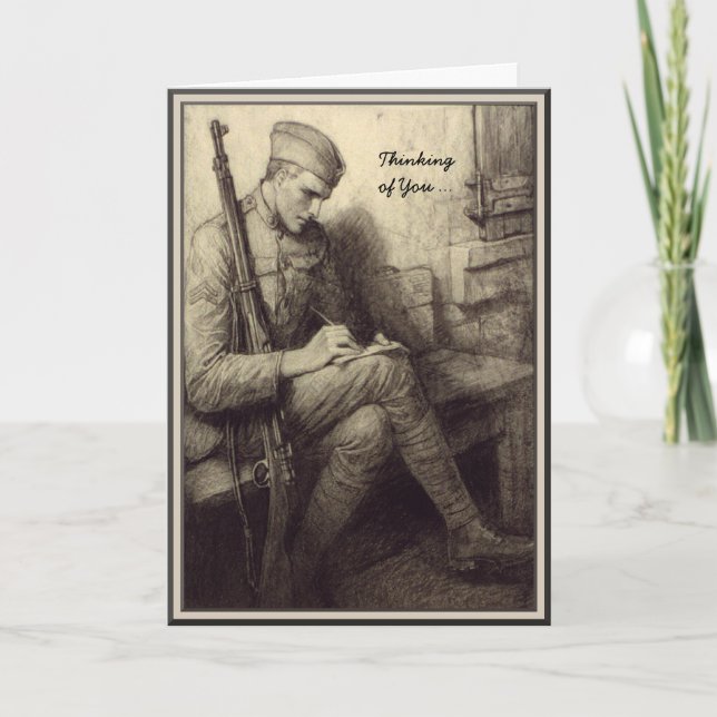 Soldier Writing a Letter Military Thinking of You Card (Front)