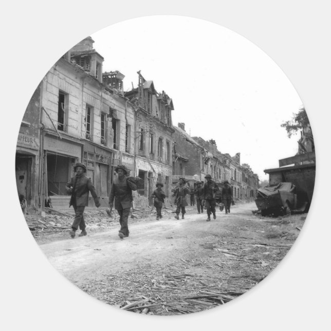 Soldiers in Caen Classic Round Sticker (Front)