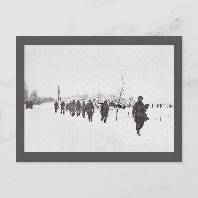 Soldiers Marching in Snow Postcard (Front)