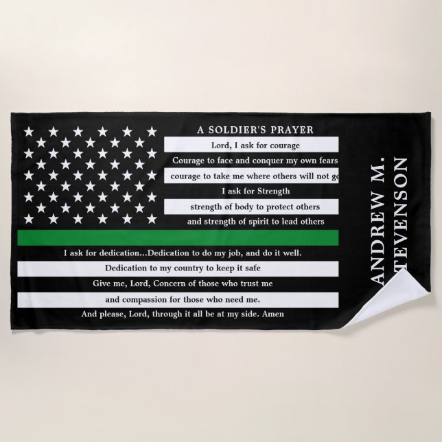 Soldiers Prayer Personalised Thin Green Line Beach Towel (Front)