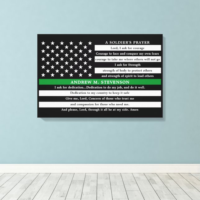 Soldiers Prayer Personalised Thin Green Line Canvas Print (Insitu(Wood Floor))