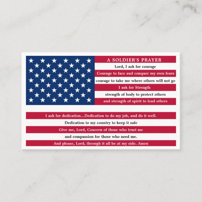 Soldiers Prayer USA American Flag Military Business Card (Front)