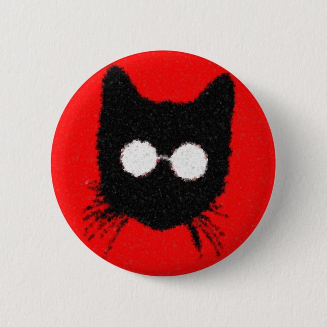 Solemn Hipster Cat with Glasses Silhouette 6 Cm Round Badge (Front)