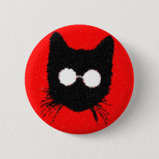 Solemn Hipster Cat with Glasses Silhouette 6 Cm Round Badge