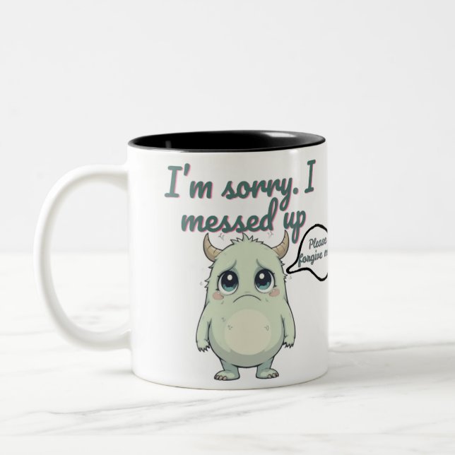 Solemn Sorry – Minimalist Cute Monster Apology Mug (Left)