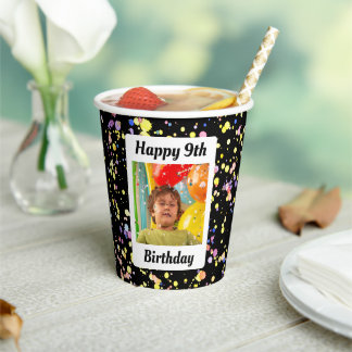 Solemnly Black Birthday Party Customisable Photo Paper Cups
