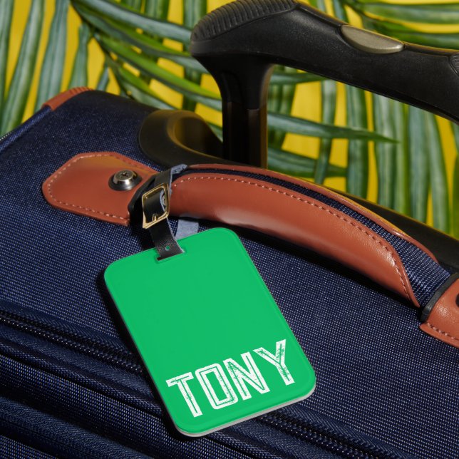 Solid Apple Green Custom Name Monogram Luggage Tag (Front Insitu 1)