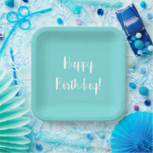 Solid Aquamarine Birthday Paper Plates