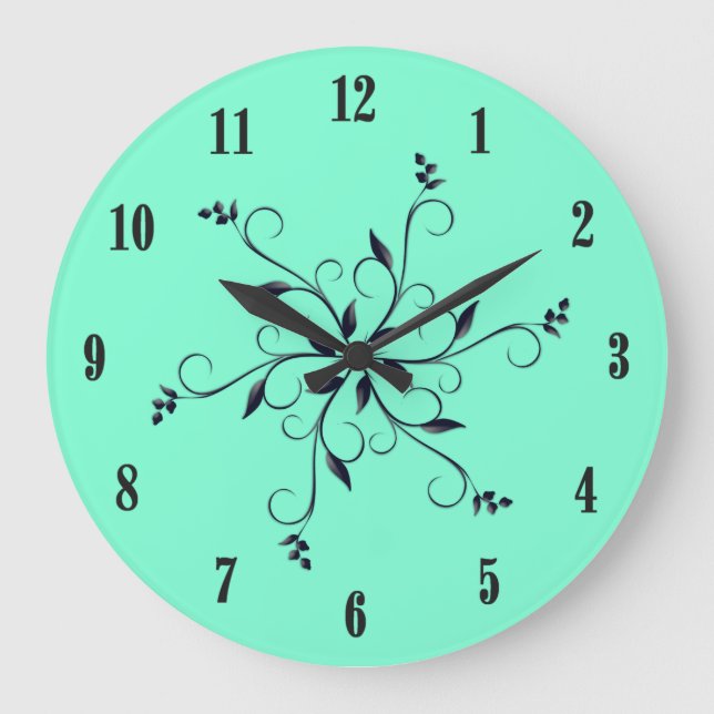 Solid Aquamarine with Black Numbers and Accent Large Clock (Front)
