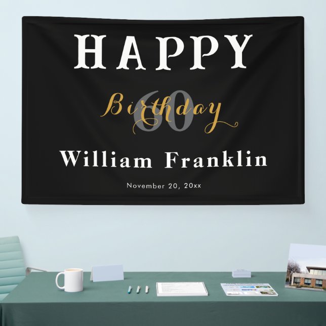Solid Black 60th Birthday Party Celebration Banner (Tradeshow)
