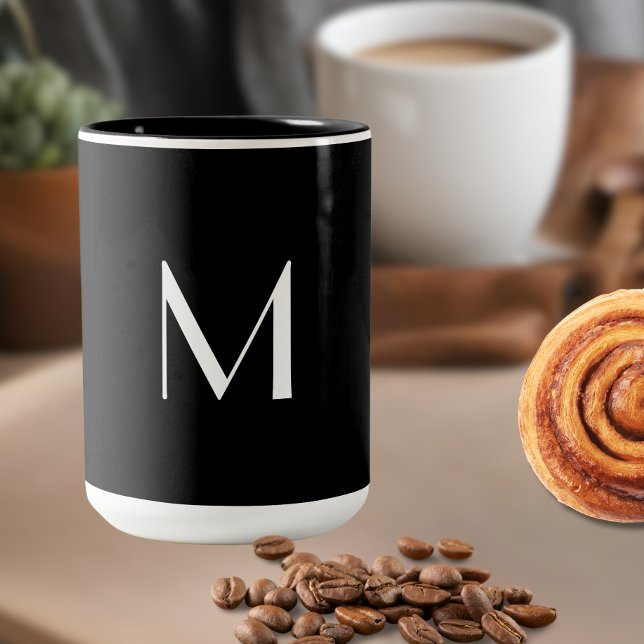  solid black - add monogram   Two-Tone coffee mug (Creator Uploaded)