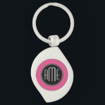 Solid Black and Hot Pink with Monogram Key Ring<br><div class="desc">A bold art deco design in fresh,  cheerful colours. If you need to adjust the monograms,  click on the customise it button and make changes.</div>