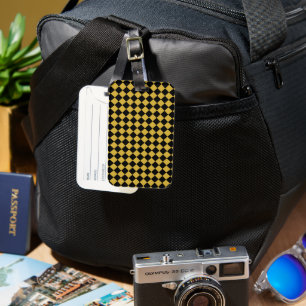 Solid Black and Metallic Gold Chevron Pattern Luggage Tag