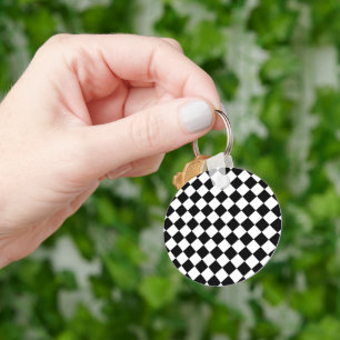 Solid Black and White Chevron Pattern Round Key Ring