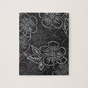 Solid Black And White Floral Pattern Jigsaw Puzzle