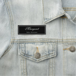 Solid Black Classic Name Tag With Name & Job Title