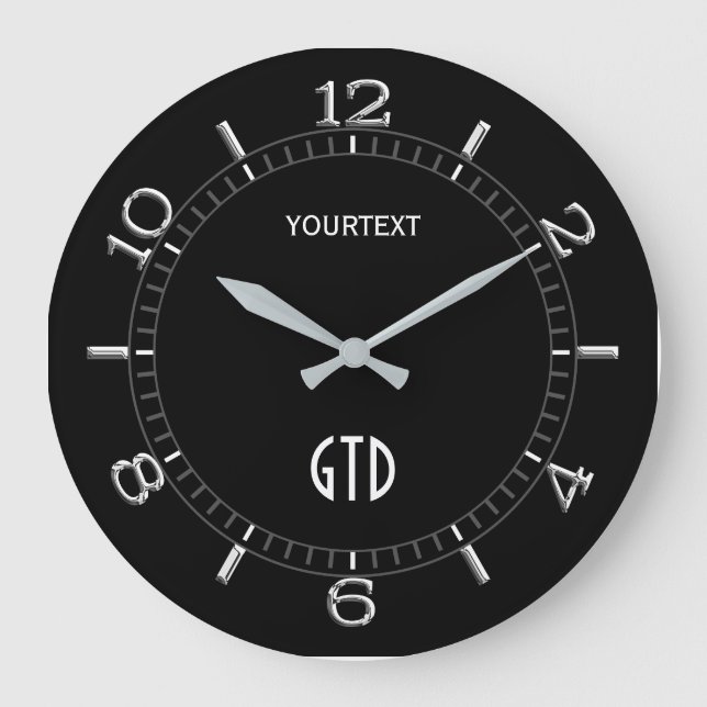 Solid Black Decor Dial Easily Personalised Large Clock (Front)