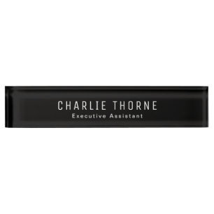 Solid Black Desk Nameplate with Name and Job Title