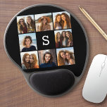 Solid Black Photo Collage Custom Monogram Gel Mouse Pad<br><div class="desc">You can use Instagram photos for this design. Use 8 square photos to create a unique and personal gift. Or you can keep the hipster puppy and make a trendy keepsake. If you need to adjust the pictures,  click on the customise tool to make changes.</div>