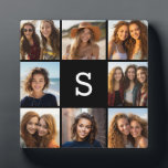 Solid Black Photo Collage Custom Monogram Plaque<br><div class="desc">You can use Instagram photos for this design. Use 8 square photos to create a unique and personal gift. Or you can keep the hipster puppy and make a trendy keepsake. If you need to adjust the pictures,  click on the customise tool to make changes.</div>