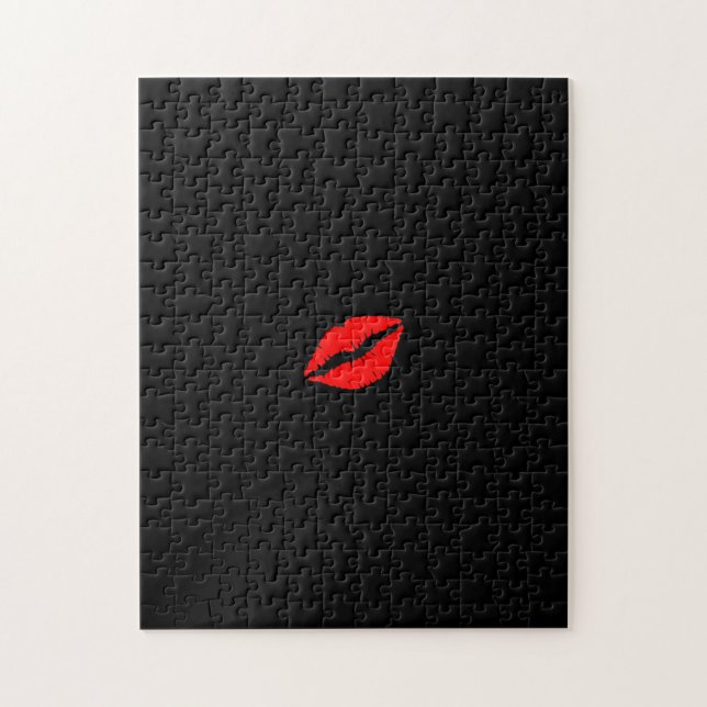 Solid Black Red Lips Lipstick Kiss Difficult Hard Jigsaw Puzzle (Vertical)