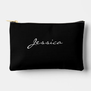 Solid Black Script Minimal Modern Travel Cosmetic Accessory Pouch