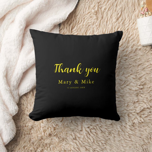 Solid Black Throw Pillow with Thank You Text (Blanket)