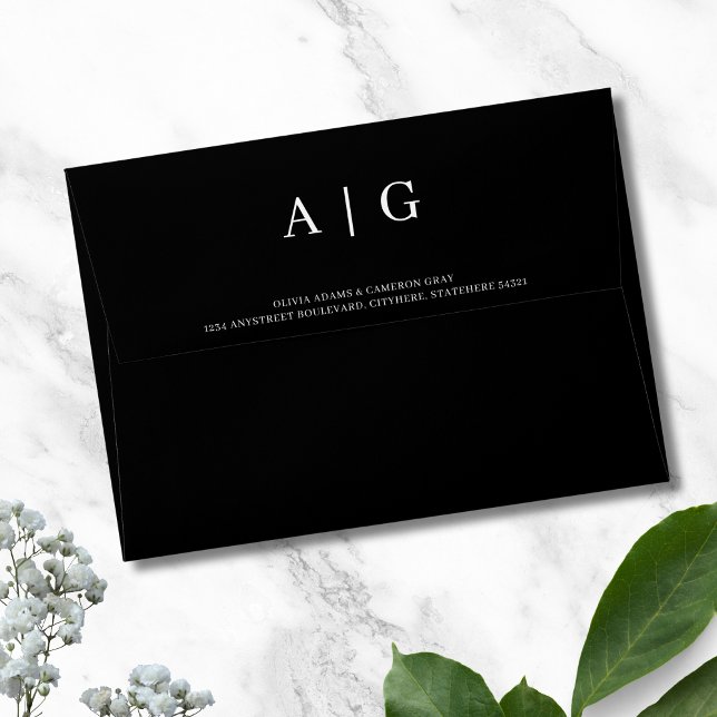 Solid Black Wedding 5x7 Envelope (Solid Black Monogrammed Wedding Envelope)