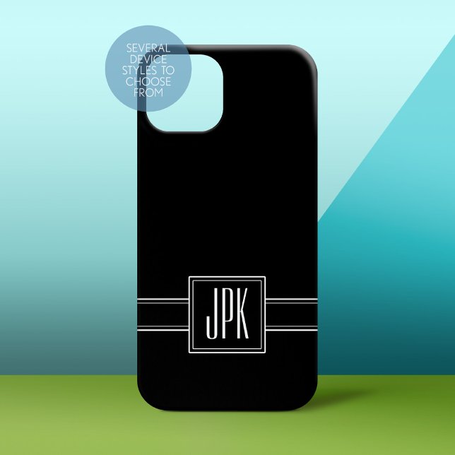 Solid Black with Triple Monogram iPhone Case (Personalized Phone Case - Solid Black Background with Monogram)