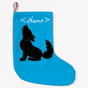 Solid Black Wolf Pup Howling Small Christmas Stocking