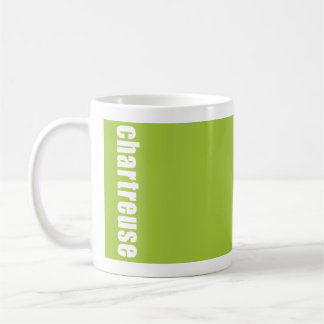 solid bright green mug with colour name,chartreuse